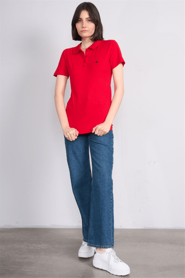 C.K Y26 8961 Cstp Byn Polo Yk. Pıke Nakışlı S.Fıt T-shirt Kırmızı