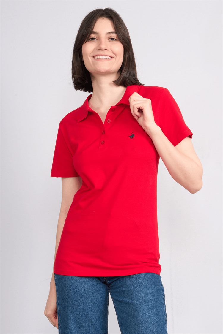 C.K Y26 8961 Cstp Byn Polo Yk. Pıke Nakışlı S.Fıt T-shirt Kırmızı