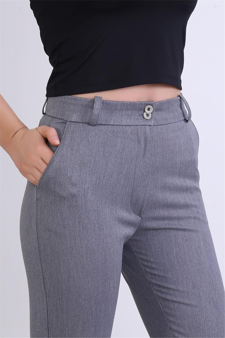 Canseven K26 1019 Fume Kadın Yuksek Bel Kalem Kesım Uzun Boy Cıgarette Kumas Pantolon