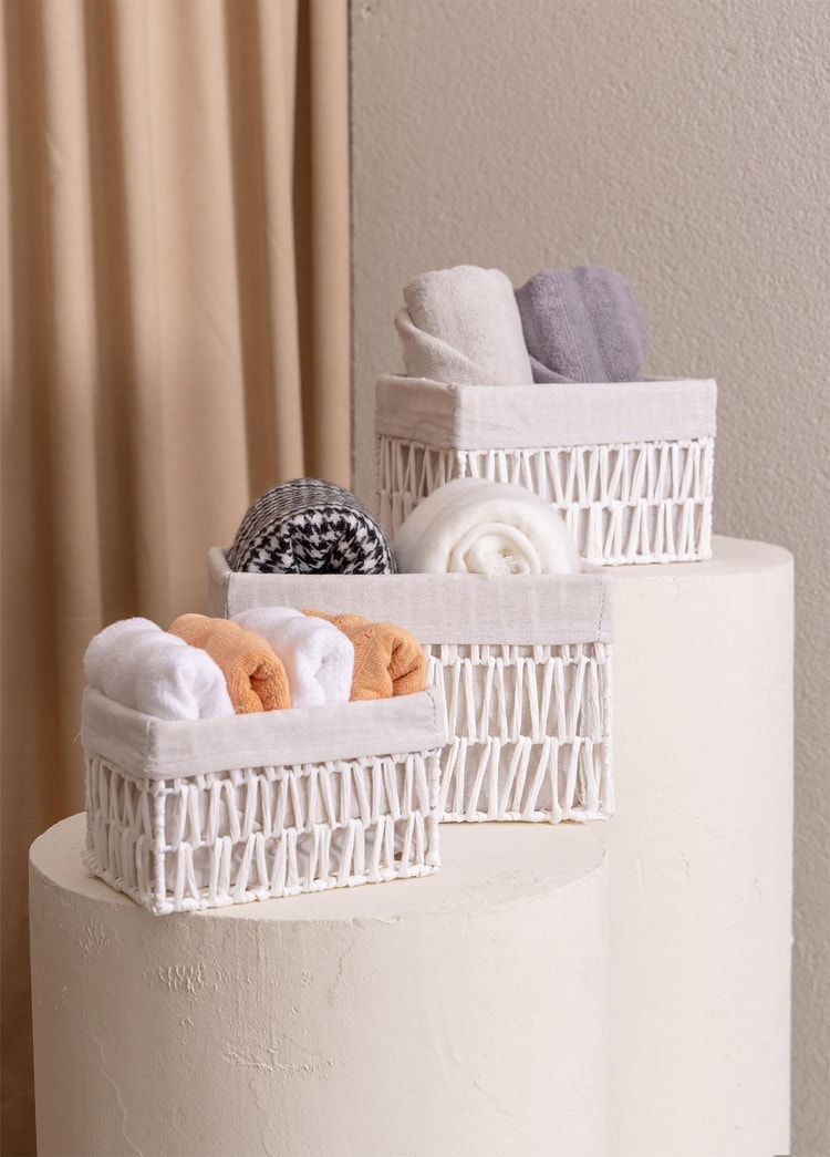 Cesta Hasır Organizer Sepet Beyaz 30x22x19 cm