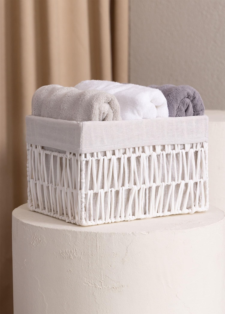 Cesta Hasır Organizer Sepet Beyaz 30x22x19 cm