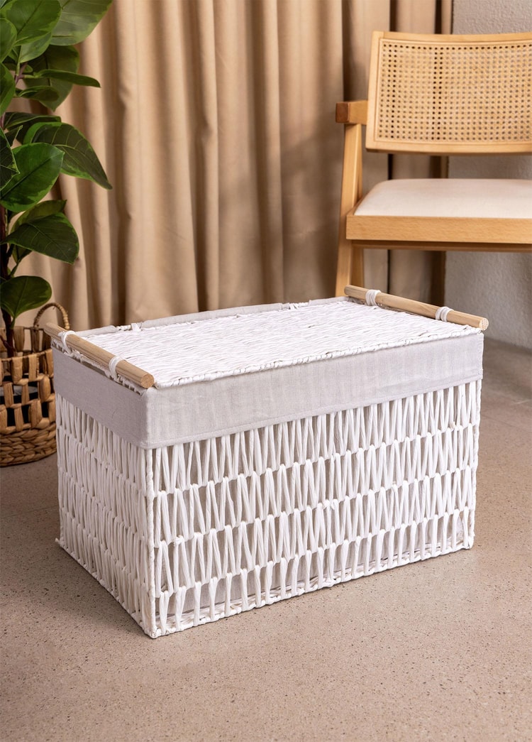 Cesta Hasır Organizer Sepet Beyaz 57x36x37 cm