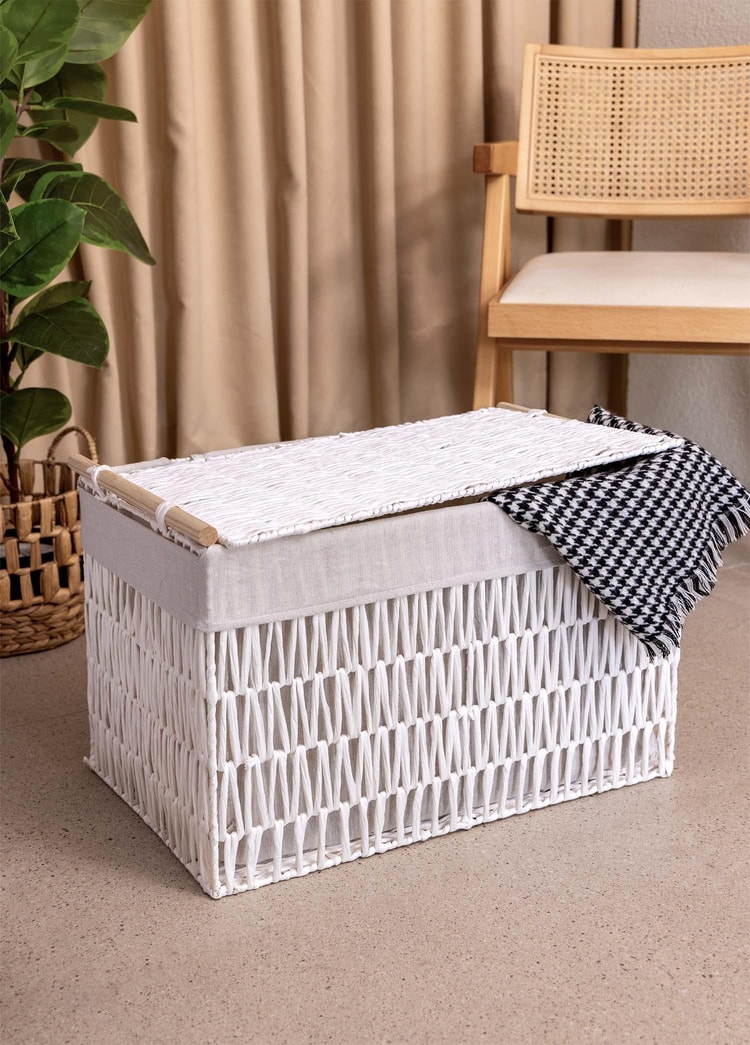 Cesta Hasır Organizer Sepet Beyaz 57x36x37 cm
