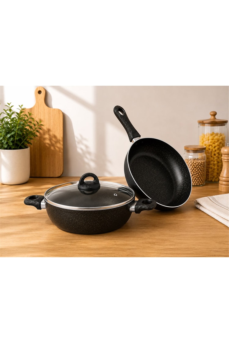 CETCOOK 2'li Set 24 cm Karnıyarık Tenceresi ve 24 cm Tava Siyah