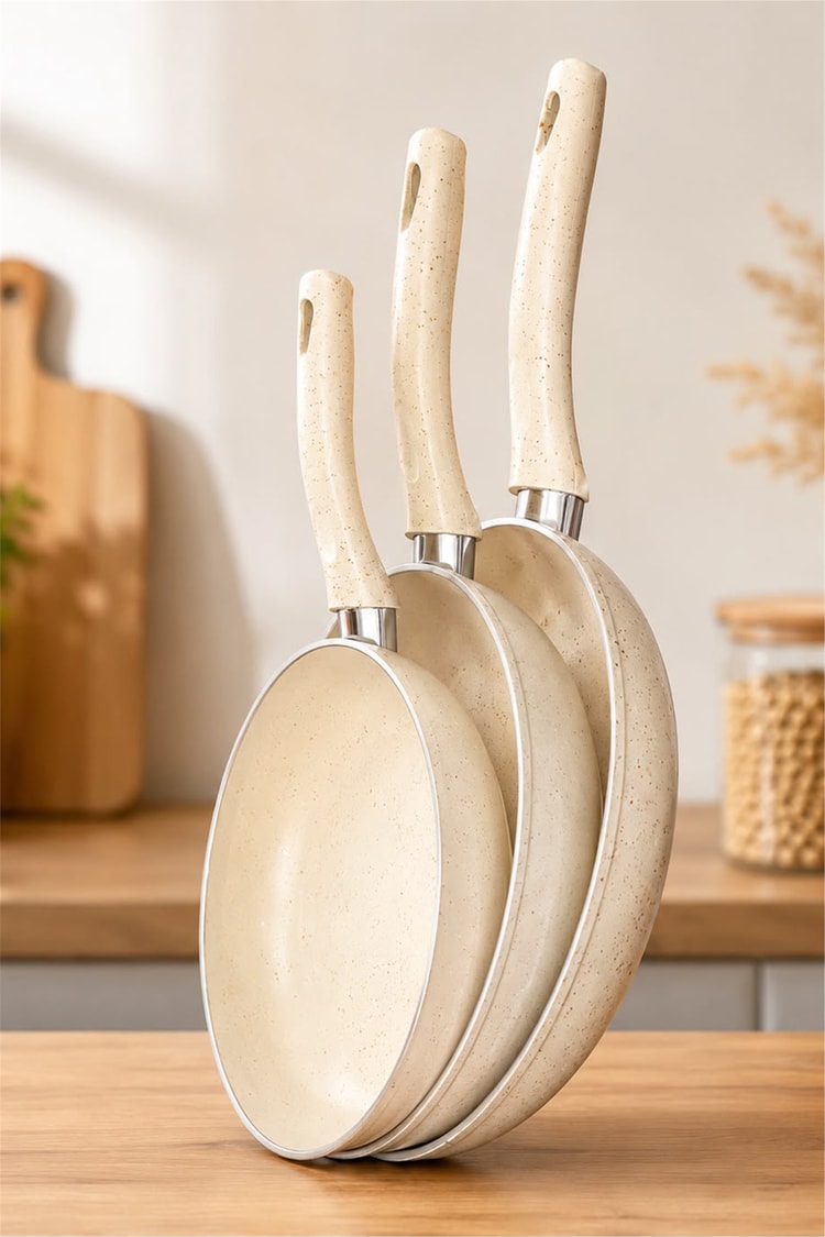 CETCOOK 3'lü Tava Seti 20-24-26 cm Krem