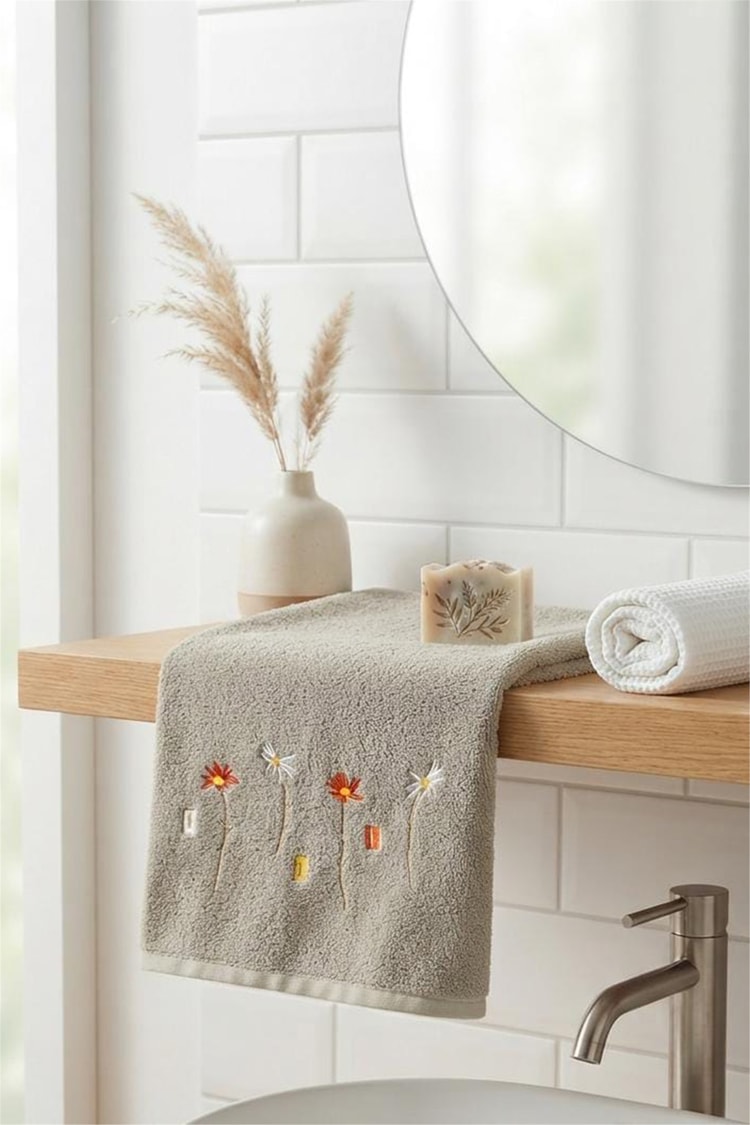 CETHOME 50 × 90 cm Bahar Desen Havlu Gri