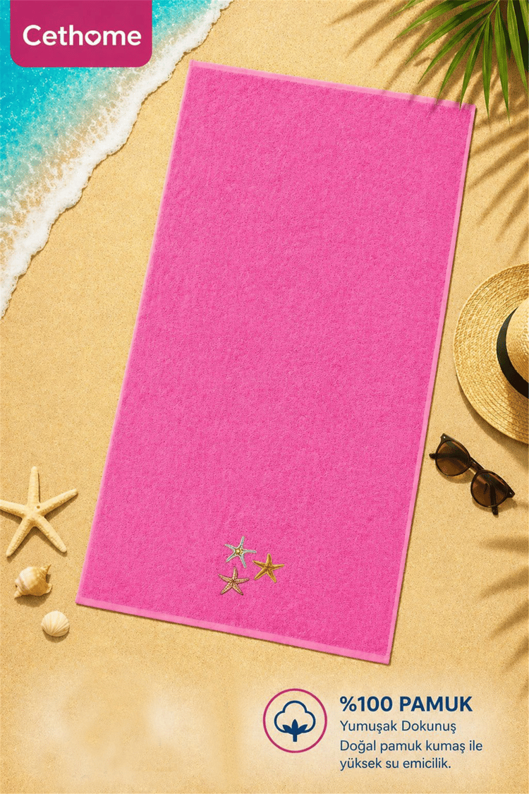 CETHOME 50 × 90 cm Pembe Deniz Yıldızı Nakışlı Havlu