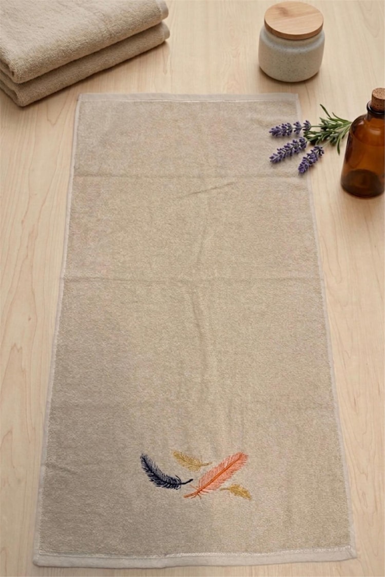 CETHOME 50 × 90 cm Tüy Desen Havlu Bej