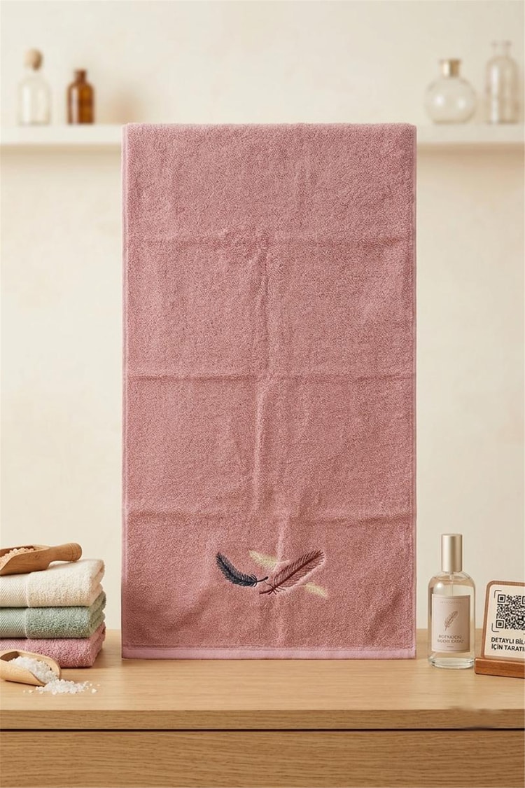 CETHOME 50 × 90 cm Tüy Desen Havlu Gül Kurusu
