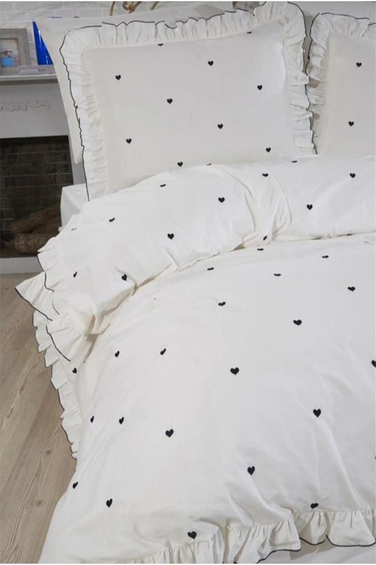 CETHOME Valentine Love Nakışlı 6 Parça Çift Kişilik Nevresim Takımı Lacivert