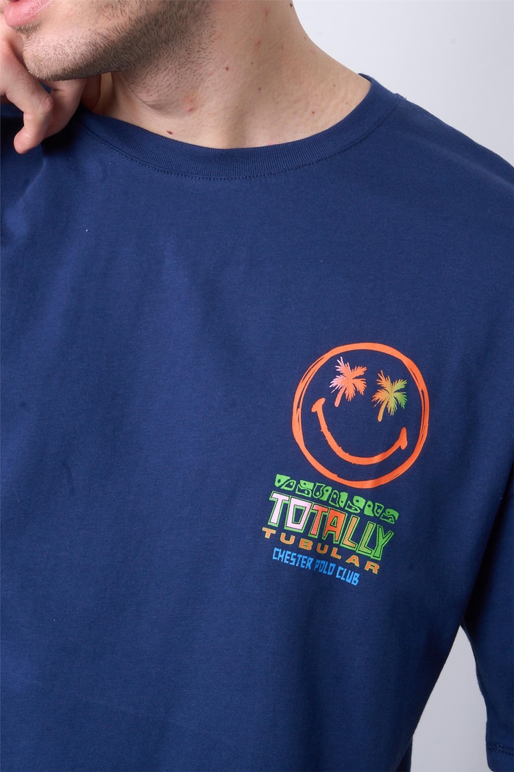 Çetinkaya Chester Polo 3847 Bisiklet Yaka Penye Regular Baskılı T-shirt Açık Lacivert