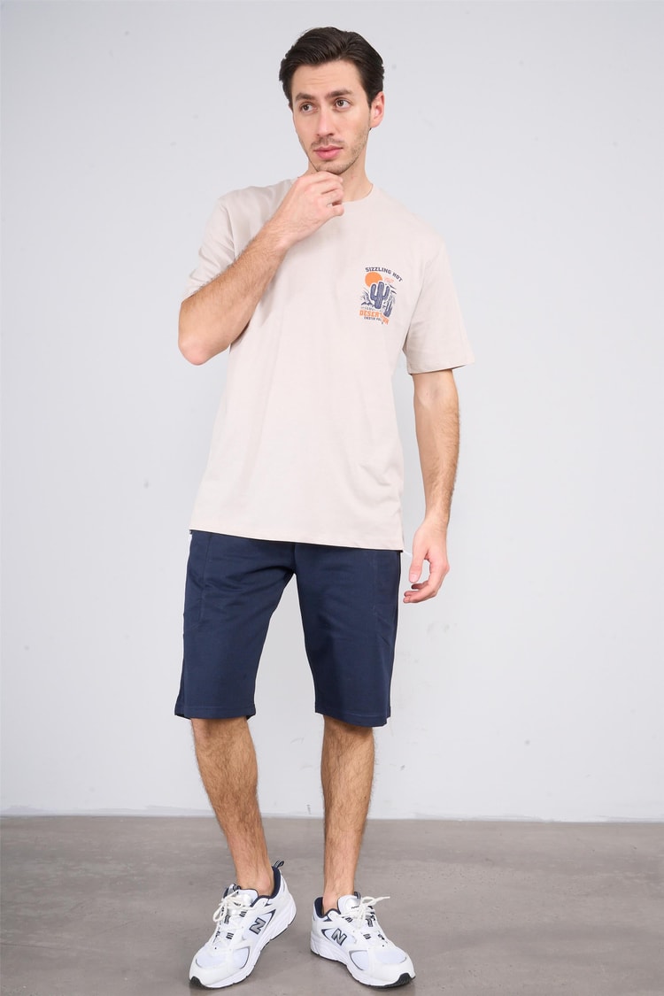 Çetinkaya Chester Polo 3853 Bisiklet Yaka 30/1 Penye Comfort Baskılı T-shirt Vizon
