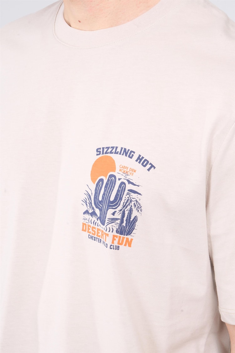 Çetinkaya Chester Polo 3853 Bisiklet Yaka 30/1 Penye Comfort Baskılı T-shirt Vizon