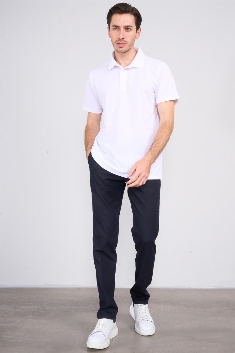 Çetinkaya Chester Polo 4249 Erkek Ayaklı Polo Yaka Petek Örgü Regular T-shirt Beyaz