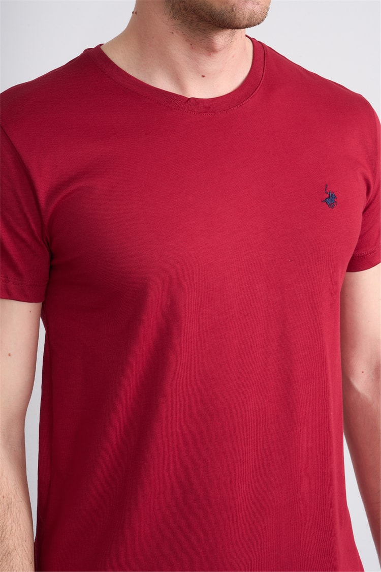 Çetinkaya Chester Polo 4504 Bisiklet Yaka Slimfit Nakışlı T-shirt Bordo