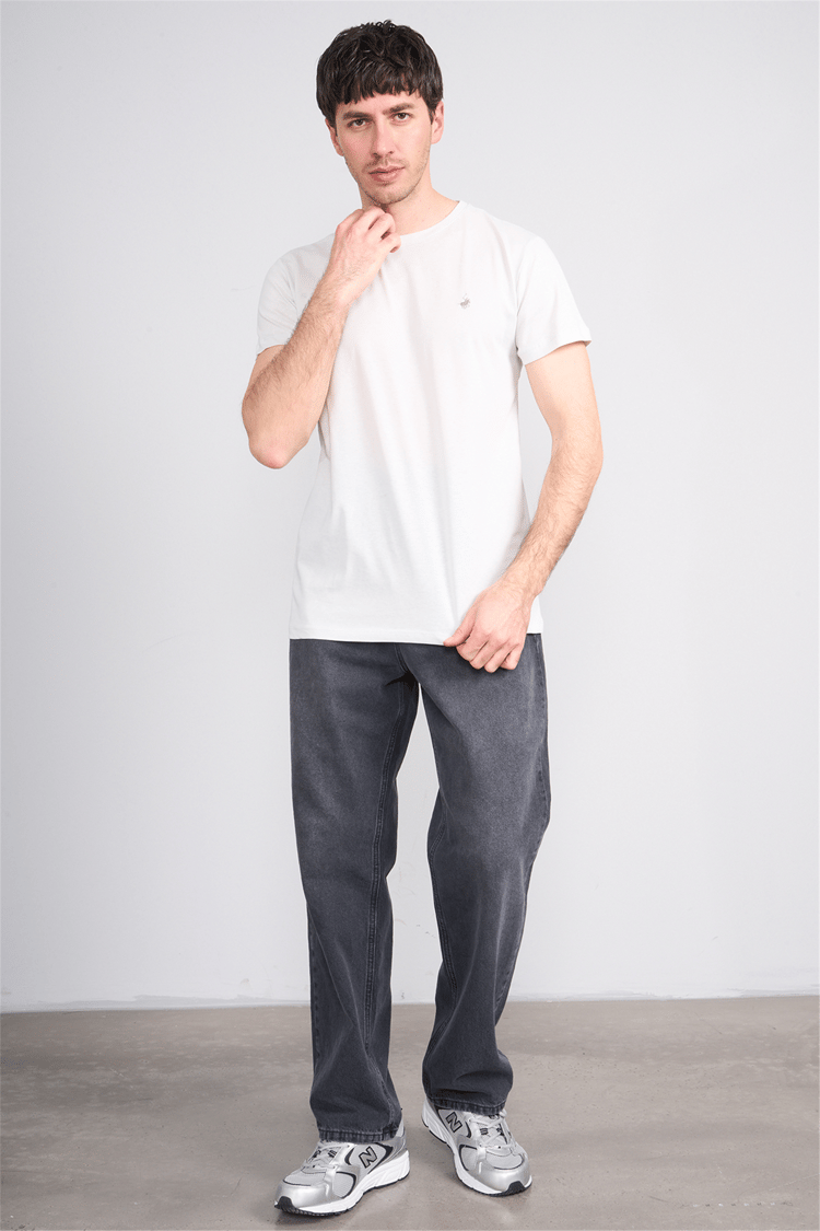 Çetinkaya Chester Polo 4504 Bisiklet Yaka Slimfit Nakışlı T-shirt Taş