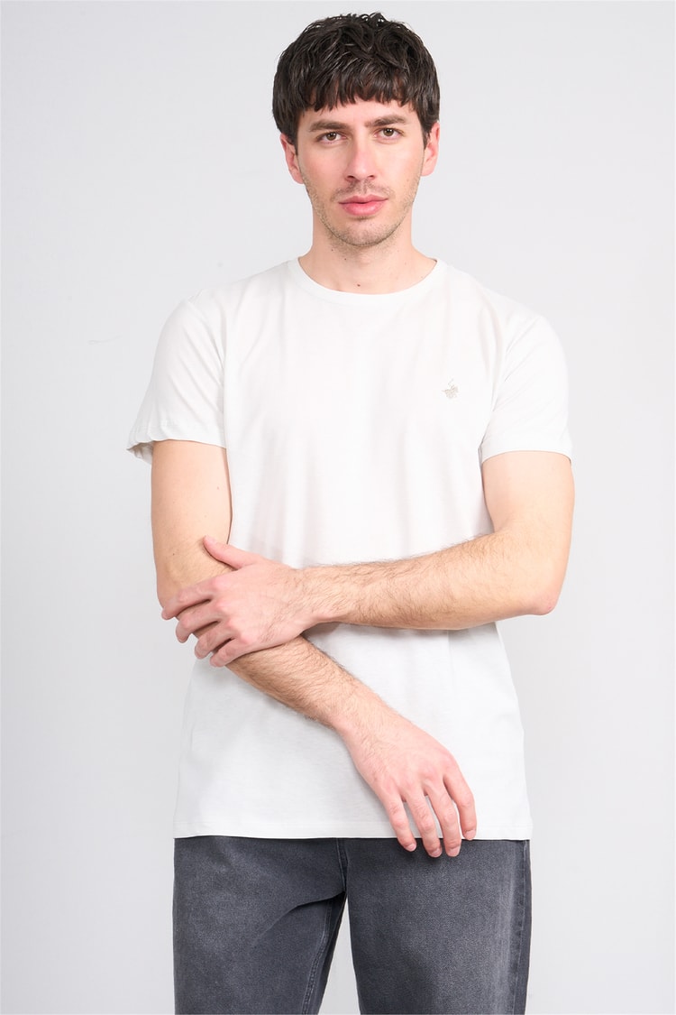 Çetinkaya Chester Polo 4504 Bisiklet Yaka Slimfit Nakışlı T-shirt Taş