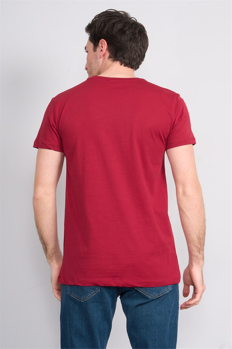 Çetinkaya Chester Polo 4504 Bisiklet Yaka Slimfit Nakışlı T-shirt Bordo