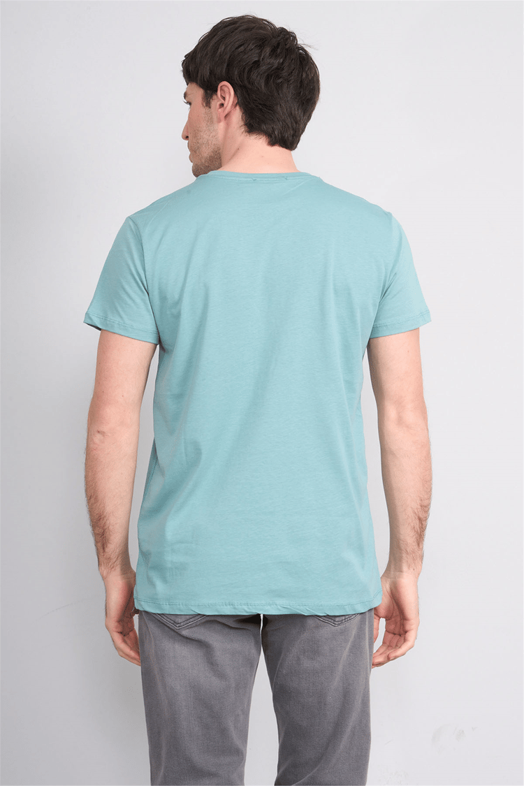 Çetinkaya Chester Polo 4505 V Yaka Slimfit Nakışlı T-shirt Açık Petrol