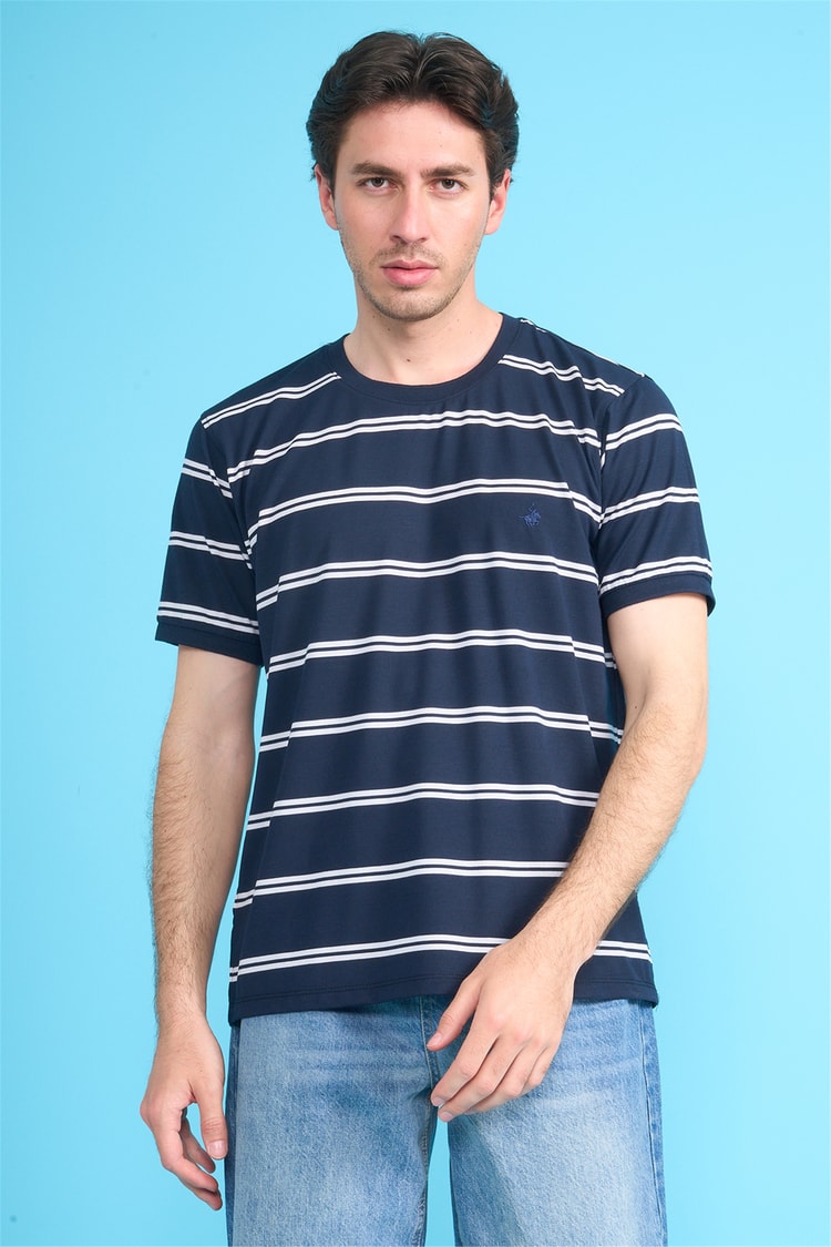 Çetinkaya Chester Polo 4720 Bisiklet Yaka Regular Ringel Süprem T-shirt Lacivert