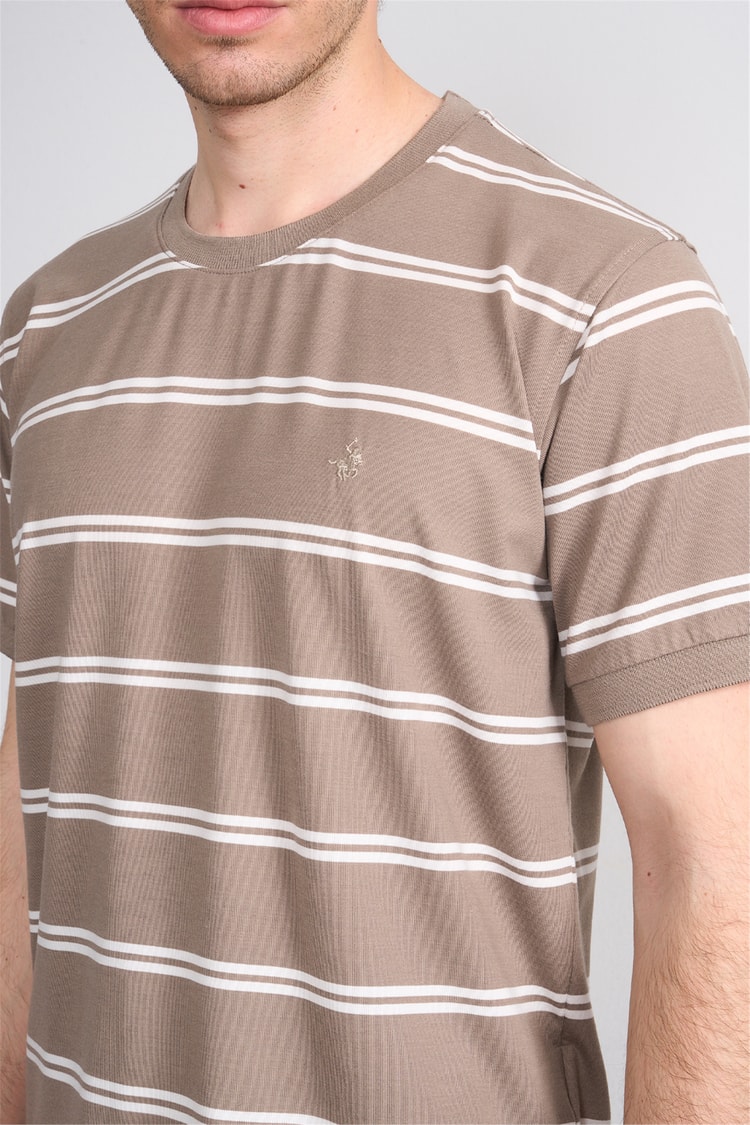 Çetinkaya Chester Polo 4720 Bisiklet Yaka Regular Ringel Süprem T-shirt Vizon