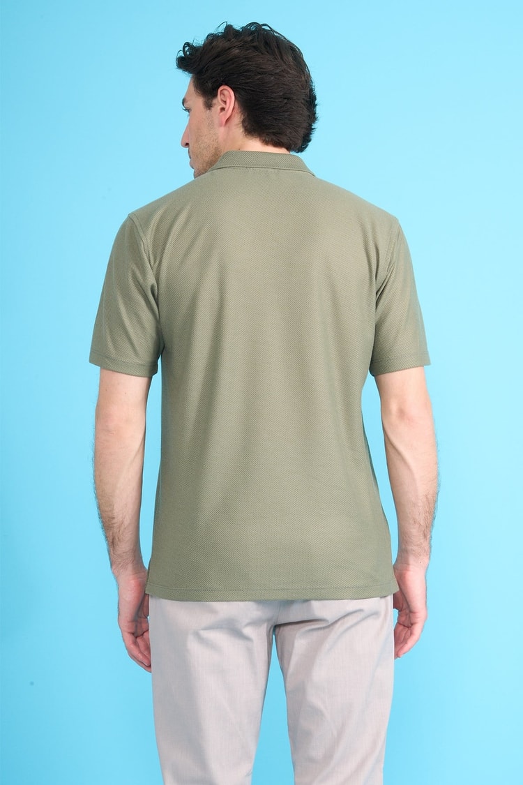 Çetinkaya Chester Polo 4727 Fermuarlı Polo Yaka Regular Jakarlı T-shirt Kirli Yeşil