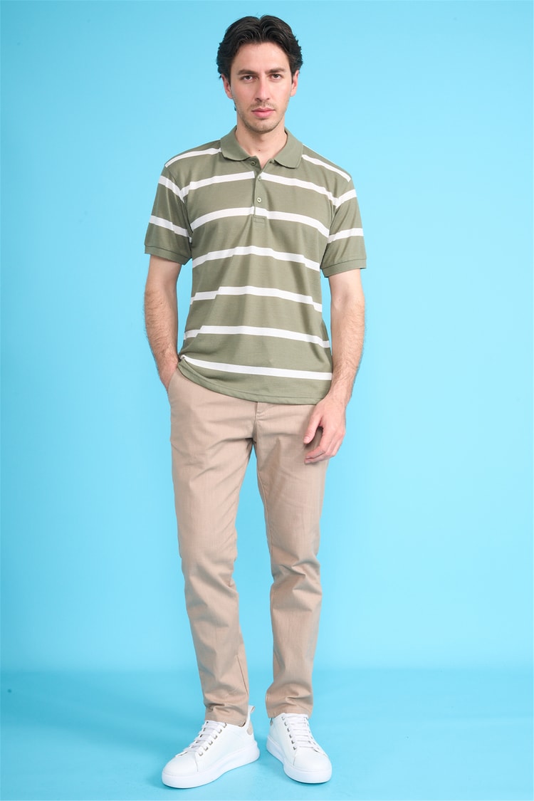 Çetinkaya Chester Polo 4740 Polo Yaka Regular Ringel Pike T-shirt Haki