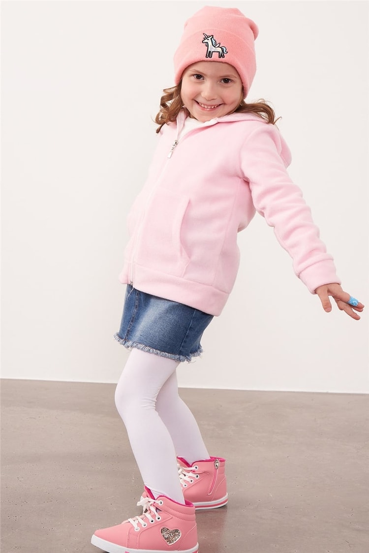 Çetinkaya Chester Polo 72407 Kapüşonlu Fermuarlı Polar 3-7 Yaş Pudra Sweatshirt