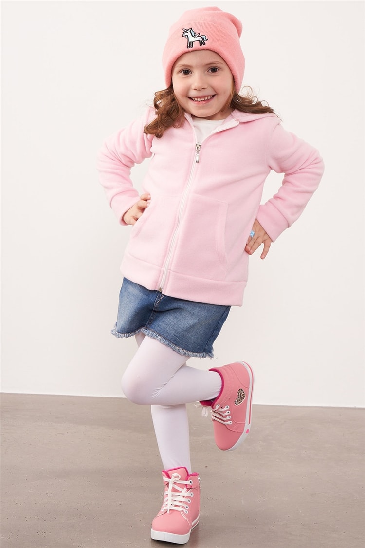 Çetinkaya Chester Polo 72407 Kapüşonlu Fermuarlı Polar 3-7 Yaş Pudra Sweatshirt