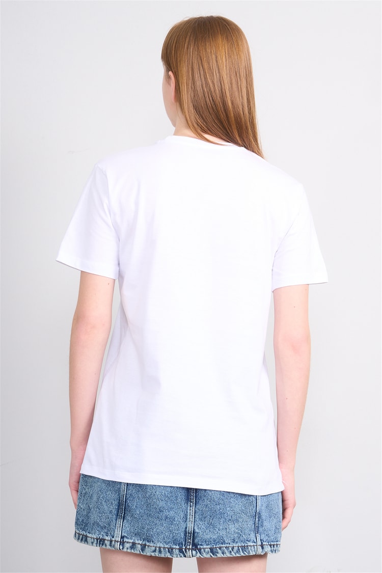 Çetinkaya Fithit 3264 Bayan Bisiklet Yaka 30/1 Penye Regular Basic T-shirt Beyaz