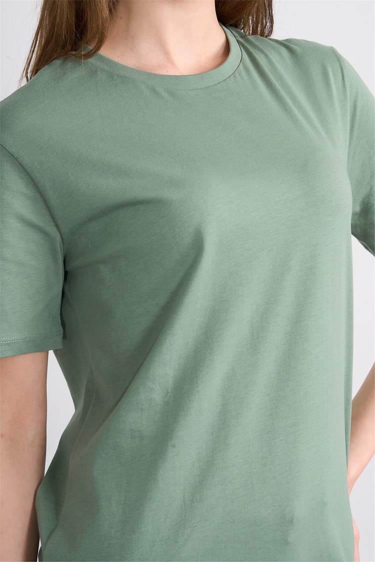 Çetinkaya Fithit 3264 Bayan Bisiklet Yaka 30/1 Penye Regular Basic T-shirt Haki