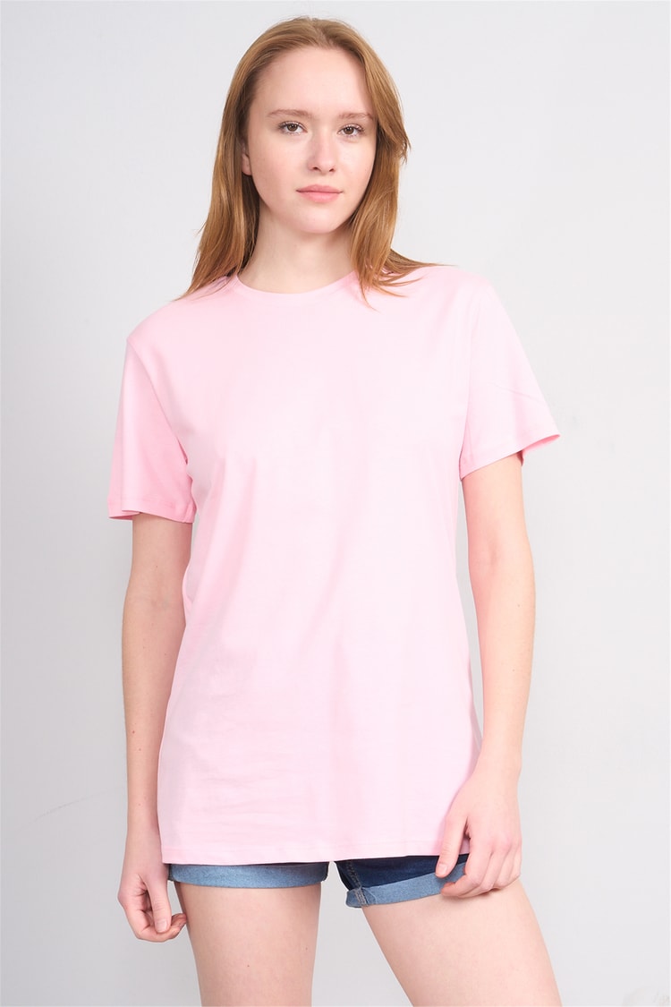 Çetinkaya Fithit 3264 Bayan Bisiklet Yaka 30/1 Penye Regular Basic T-shirt Açık Pembe