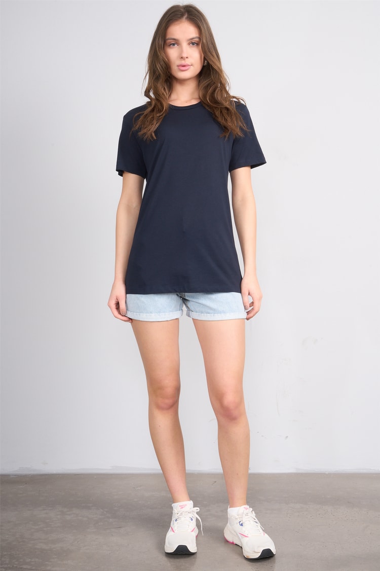 Çetinkaya Fithit 3264 Bayan Bisiklet Yaka 30/1 Penye Regular Basic T-shirt Lacivert