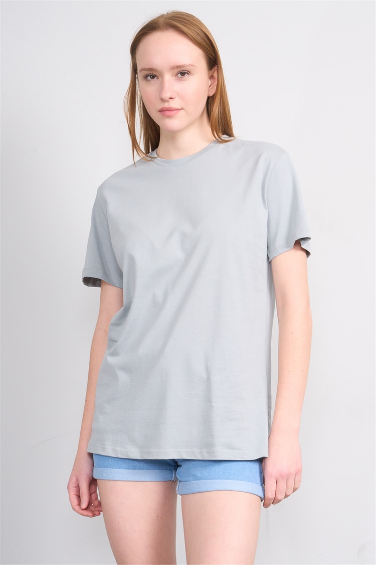 Çetinkaya Fithit 3264 Bayan Bisiklet Yaka 30/1 Penye Regular Basic T-shirt Açık Gri