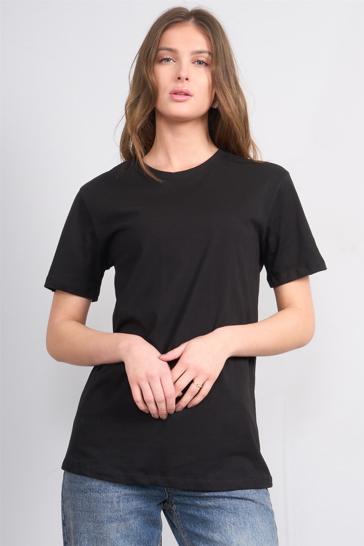 Çetinkaya Fithit 3264 Bayan Bisiklet Yaka 30/1 Penye Regular Basic T-shirt Siyah