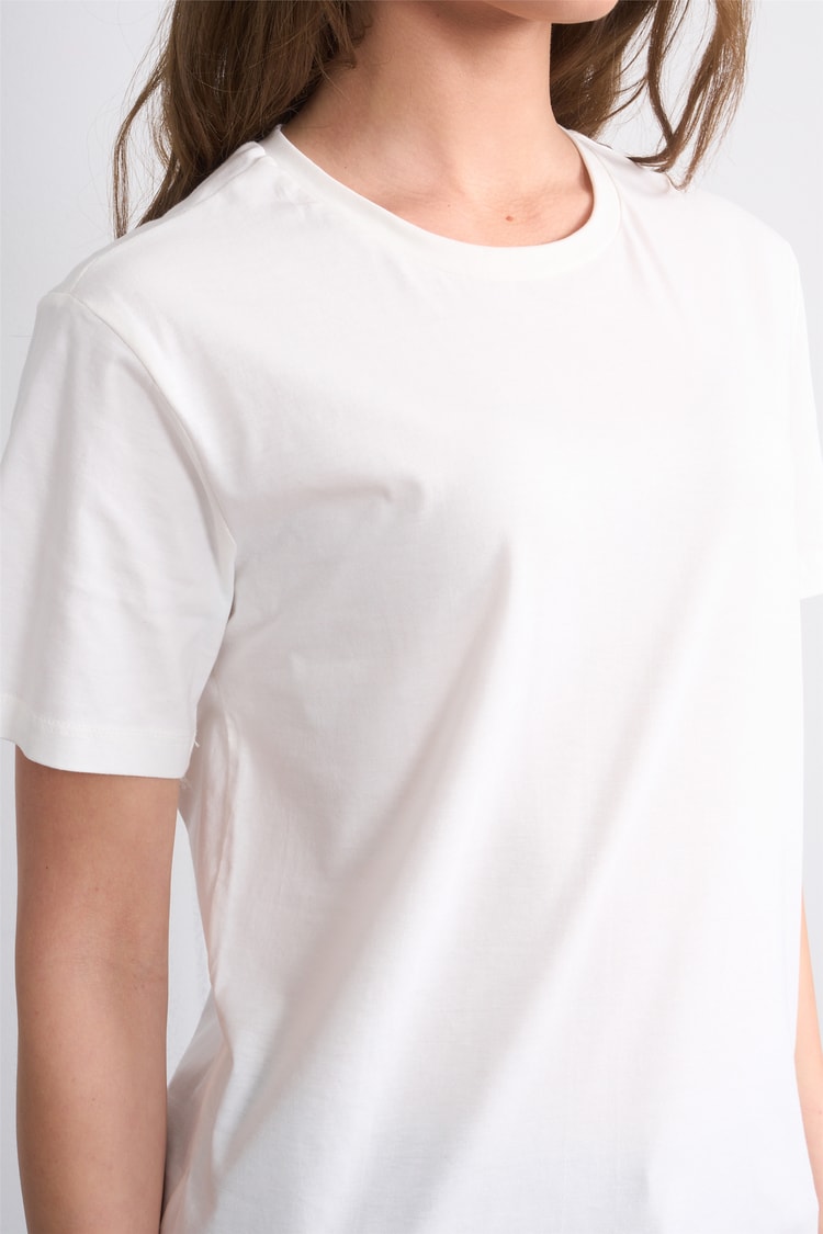 Çetinkaya Fithit 3264 Bayan Bisiklet Yaka 30/1 Penye Regular Basic T-shirt Krem