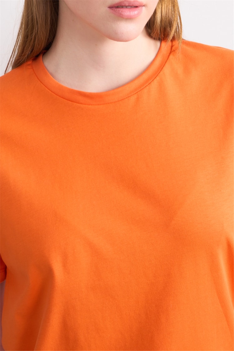 Çetinkaya Fithit 3264 Bayan Bisiklet Yaka 30/1 Penye Regular Basic T-shirt Oranj