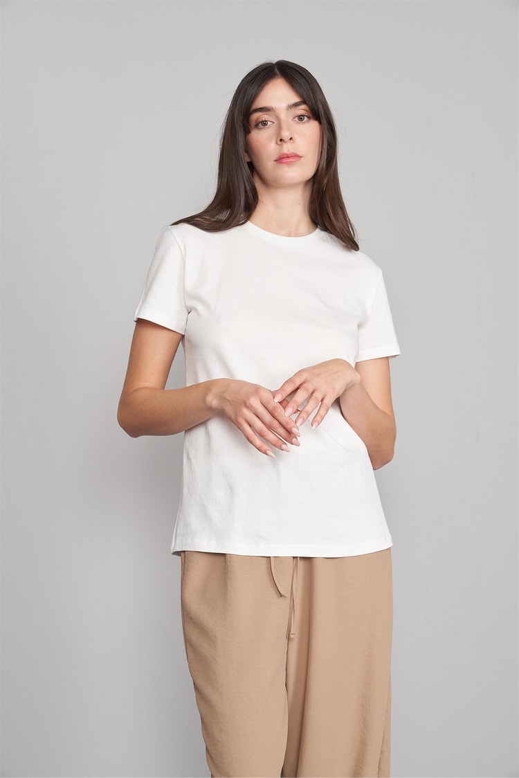 Çetinkaya Fithit 3264 Bayan Bisiklet Yaka Basic T-shirt Ekru