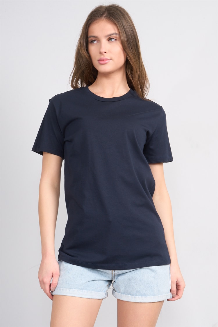 Çetinkaya Fithit 3264 Bayan Bisiklet Yaka 30/1 Penye Regular Basic T-shirt Lacivert