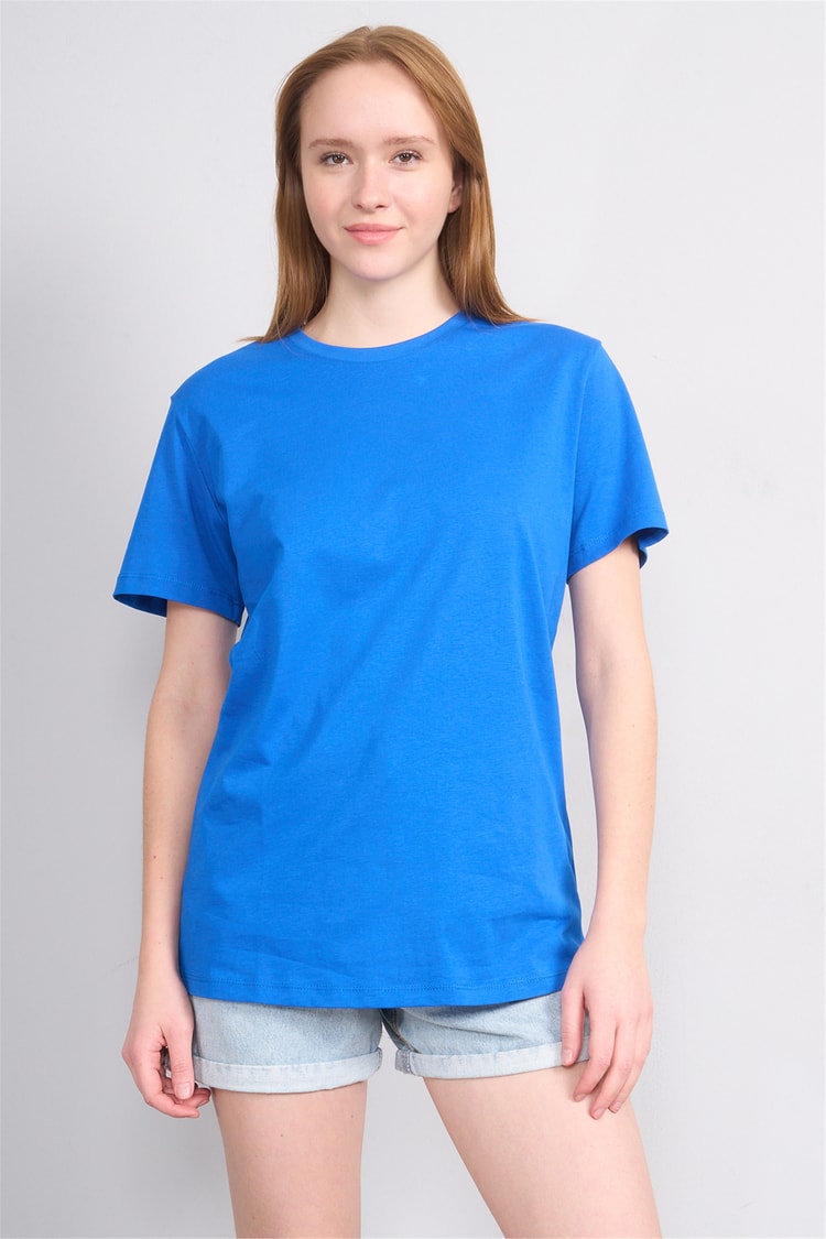 Çetinkaya Fithit 3264 Bayan Bisiklet Yaka 30/1 Penye Regular Basic T-shirt Cobalt