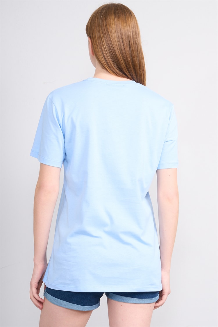 Çetinkaya Fithit 3264 Bayan Bisiklet Yaka 30/1 Penye Regular Basic T-shirt Bebe Mavi