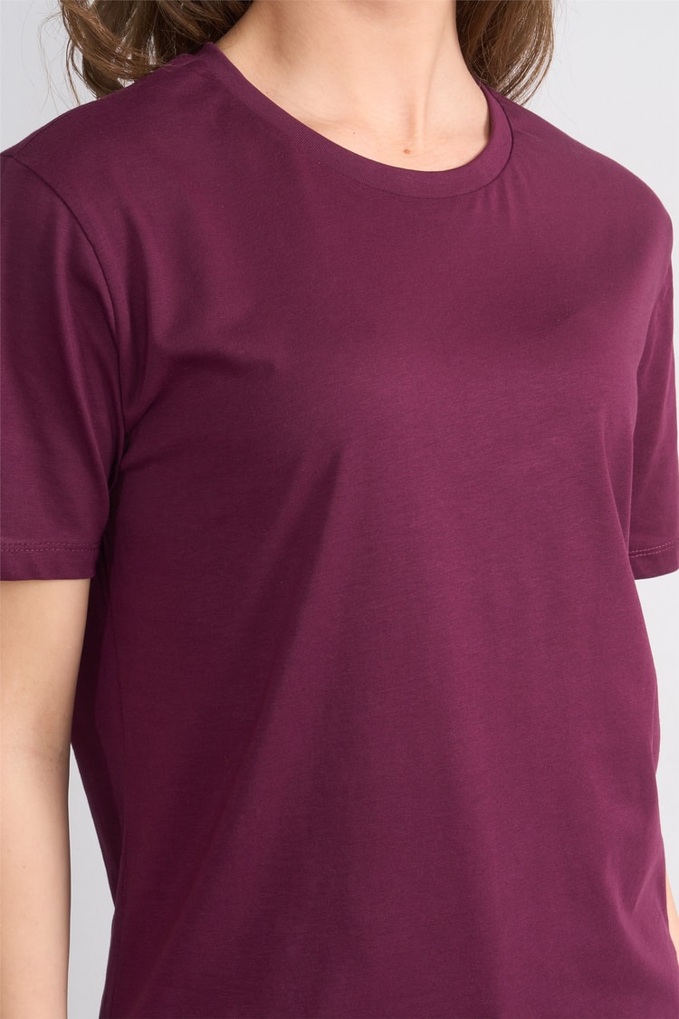Çetinkaya Fithit 3264 Bayan Bisiklet Yaka 30/1 Penye Regular Basic T-shirt Mürdüm