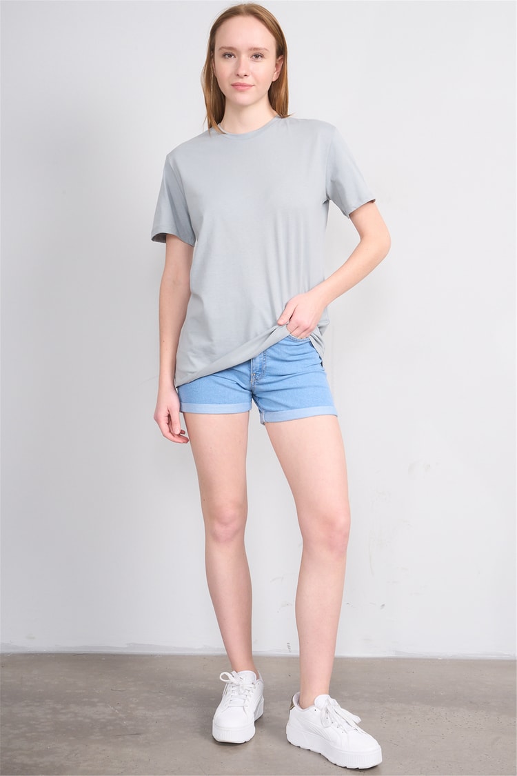 Çetinkaya Fithit 3264 Bayan Bisiklet Yaka 30/1 Penye Regular Basic T-shirt Açık Gri