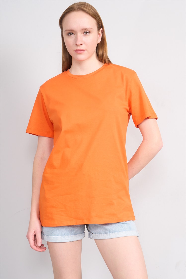 Çetinkaya Fithit 3264 Bayan Bisiklet Yaka 30/1 Penye Regular Basic T-shirt Oranj
