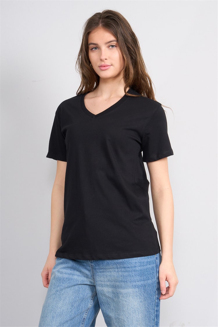 Çetinkaya Fithit 3265 Bayan V Yaka 30/1 Penye Regular Basic T-shirt Siyah