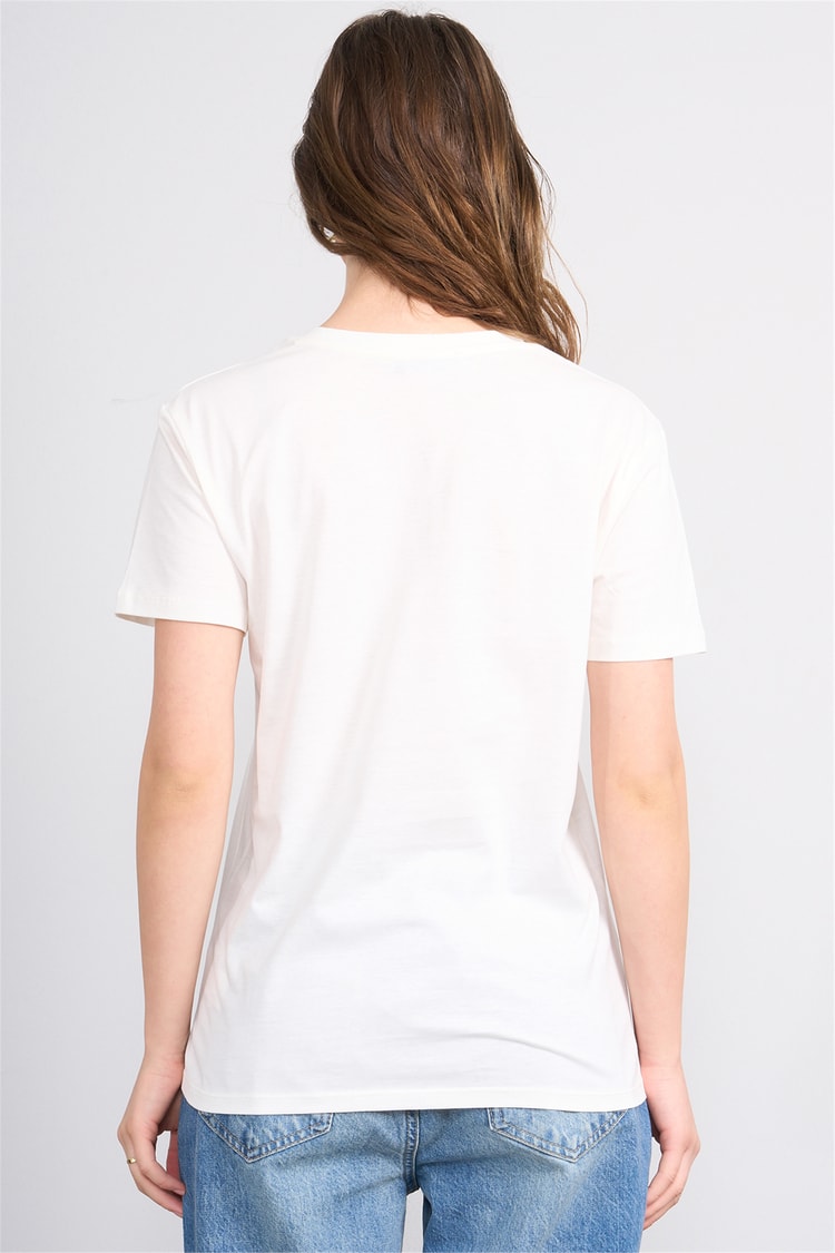 Çetinkaya Fithit 3265 Bayan V Yaka 30/1 Penye Regular Basic T-shirt Krem