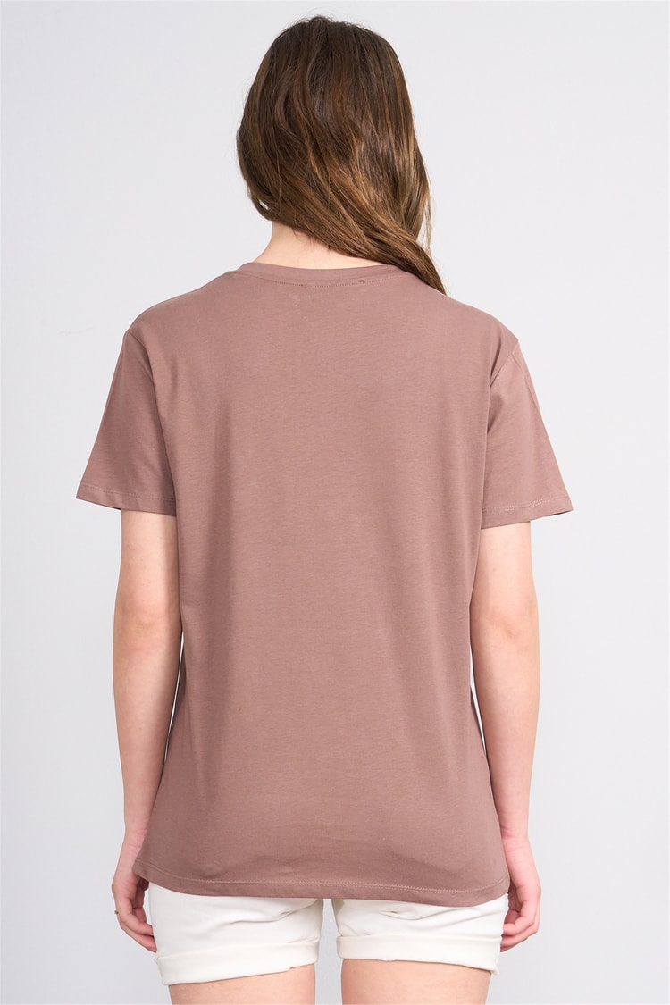 Çetinkaya Fithit 3265 Bayan V Yaka 30/1 Penye Regular Basic T-shirt Kakao