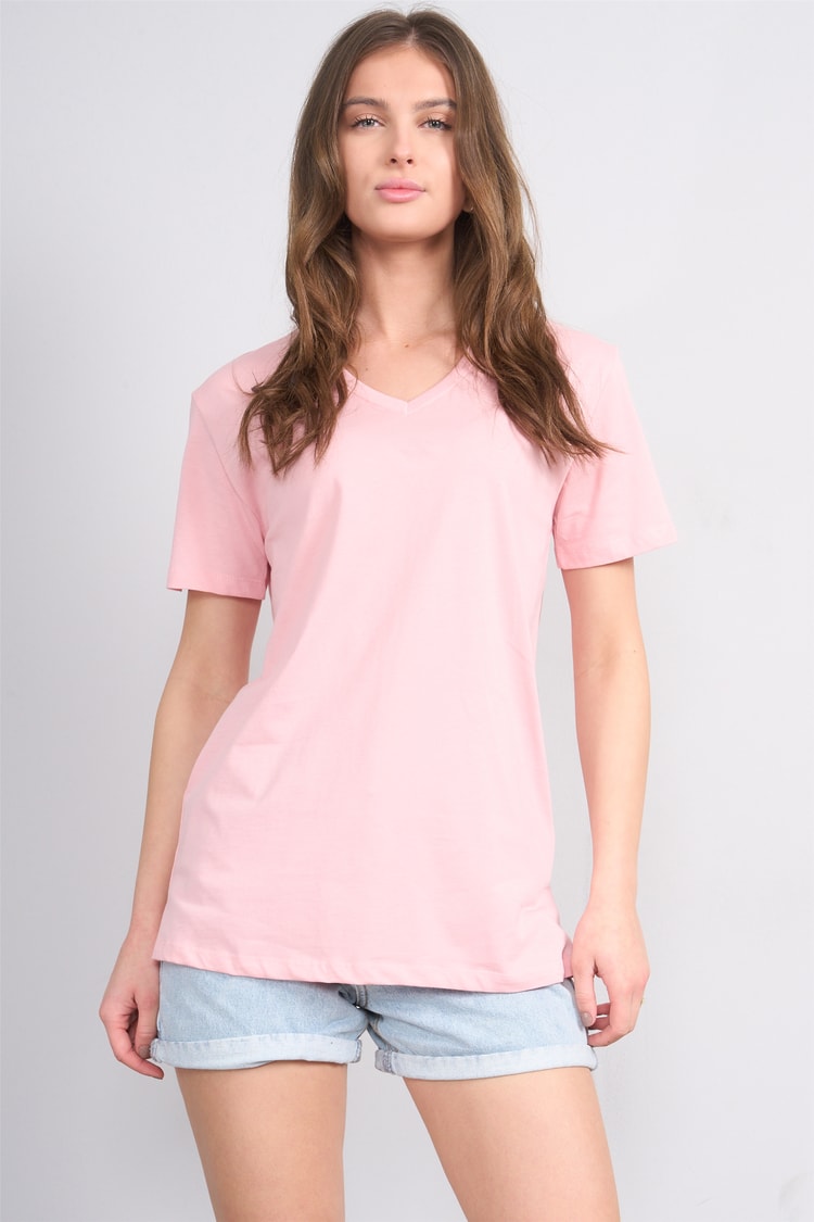 Çetinkaya Fithit 3265 Bayan V Yaka 30/1 Penye Regular Basic T-shirt Pudra