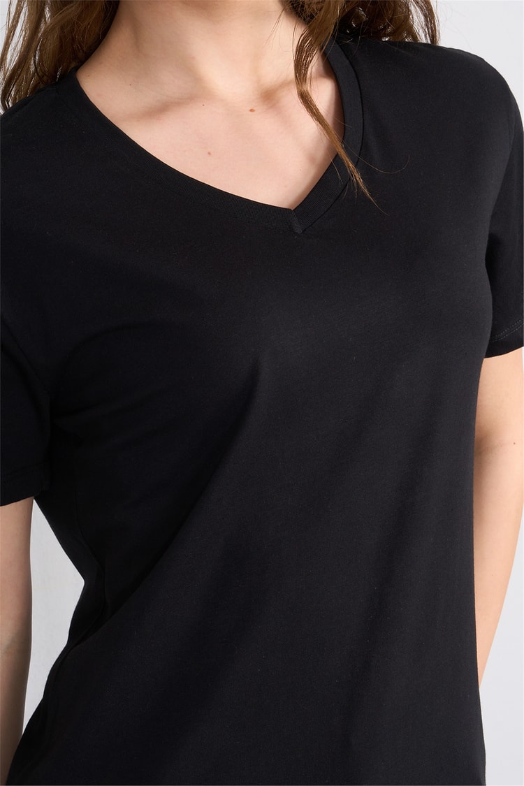 Çetinkaya Fithit 3265 Bayan V Yaka 30/1 Penye Regular Basic T-shirt Siyah