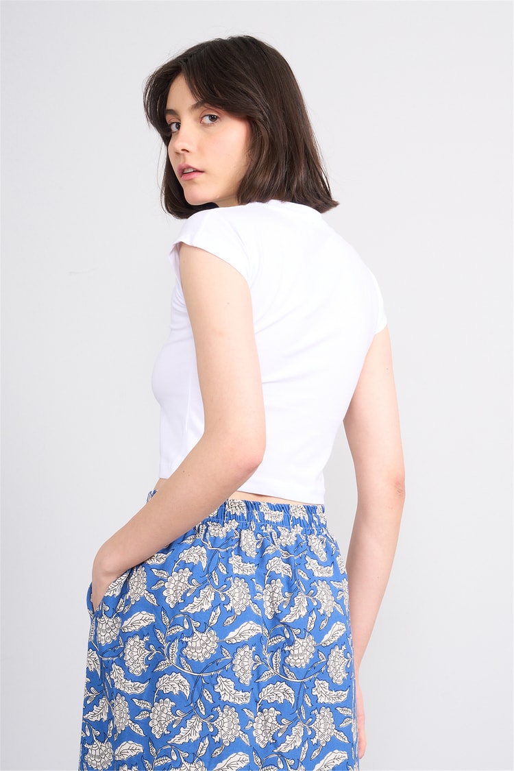Çetinkaya Fithit 3266 Bayan Bisiklet Yaka 30/1 Penye Crop T-shirt Beyaz